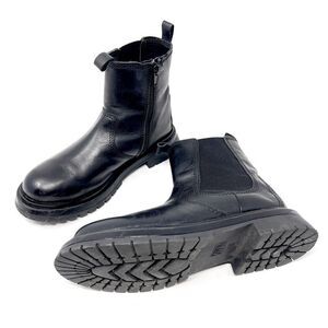 Zara Chelsea Black Leather Inside Zip Platform Lug Sole Ankle Boots EU 36 (US 6)